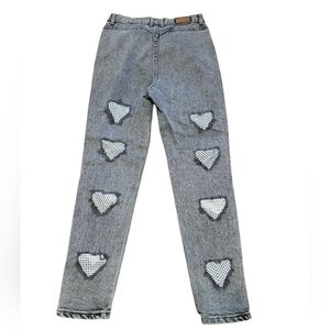 Vintage Lee 80s Gray Heart Patch Women Jeans‎ Size 13 Pop Rock Grunge Punk